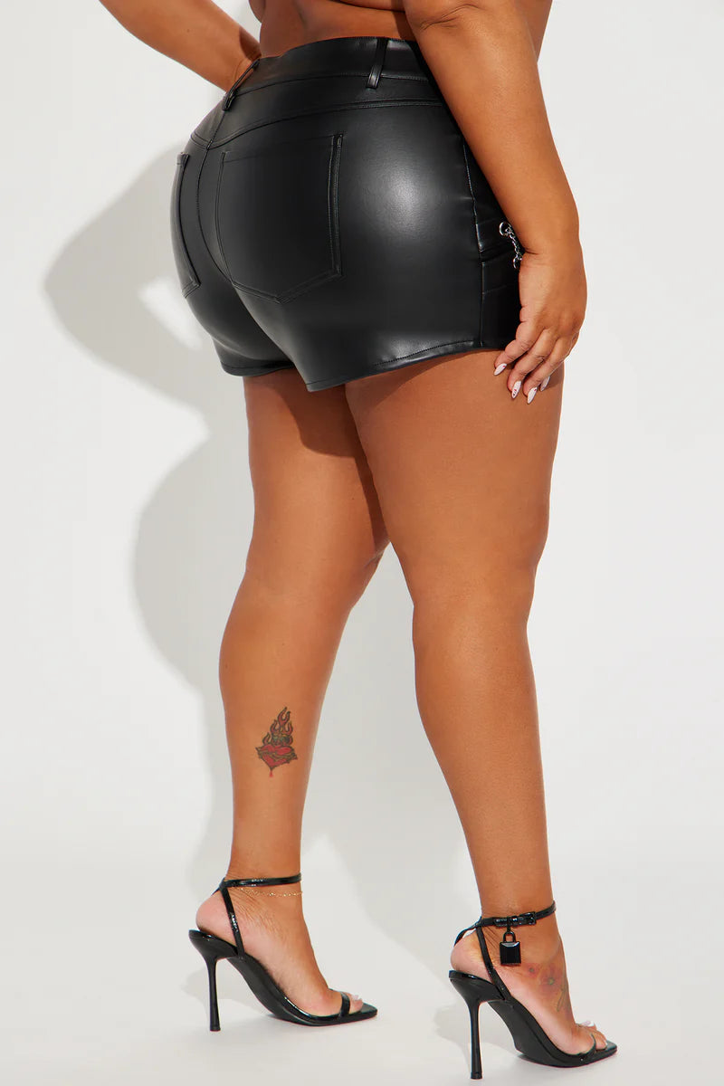 SEEK & DESTROY PU LEATHER MINI SHORTS