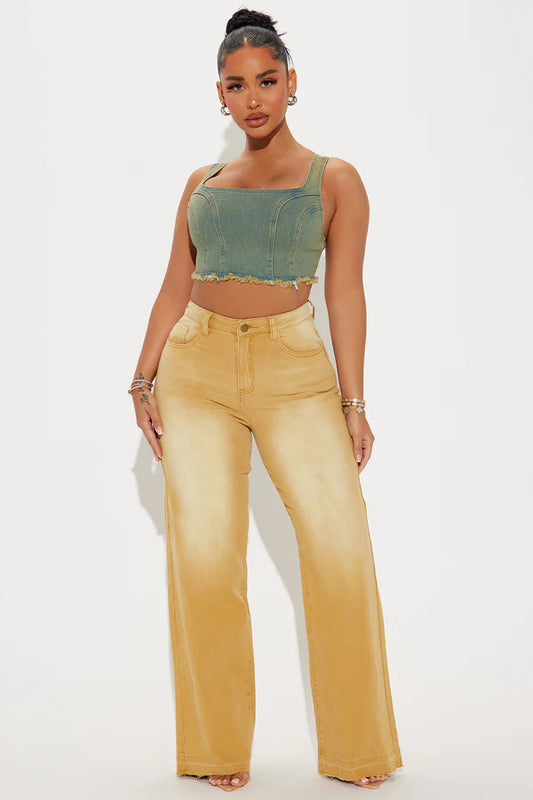 WOMEN'S VINTAGE WASHED DISTRESSED DENIM CROP TOP