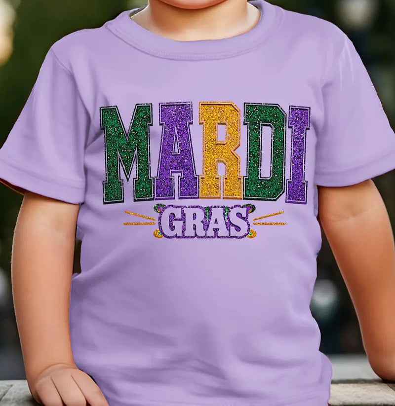 Youth Mardi Gras Short Sleeve Graphic Print T-Shirt Unisex