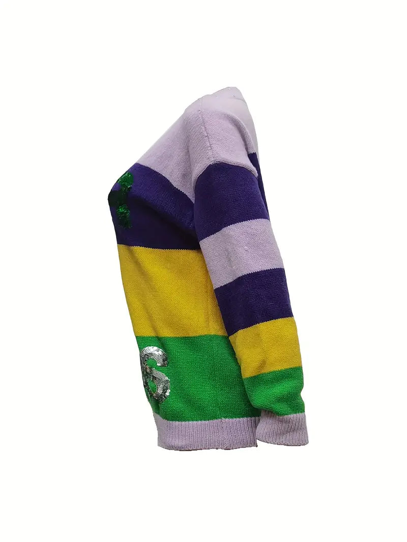 Crewneck Sweatshirts for Women 2025 Mardi Gras Holiday Corduroy Long Sleeve Sequin Graphic Casual Pullover Tops