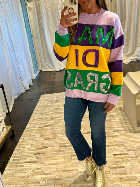 Crewneck Sweatshirts for Women 2025 Mardi Gras Holiday Corduroy Long Sleeve Sequin Graphic Casual Pullover Tops
