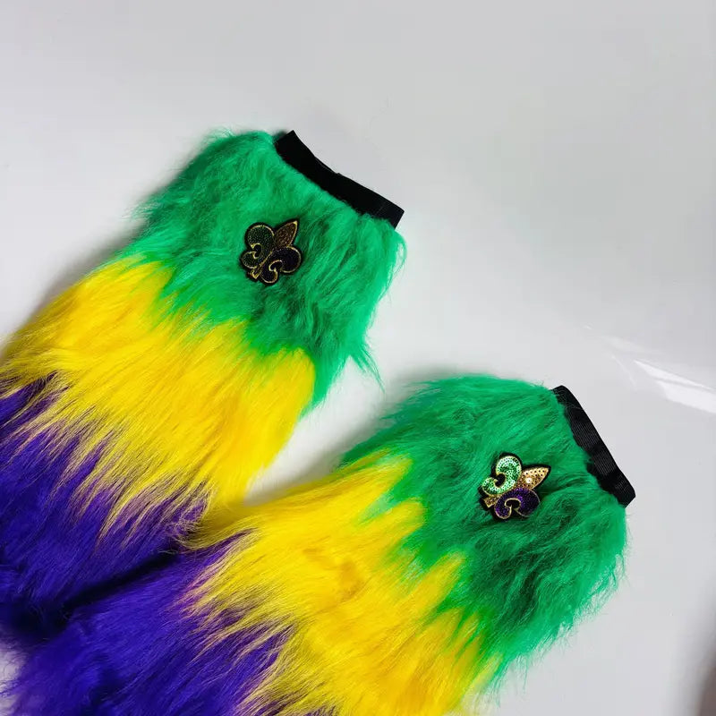 Adult Mardi Gras Leg Warmers with Fleur de lis