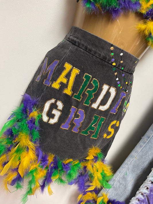 MARDI GRAS CUSTOM SKIRT FEATHER DETAIL