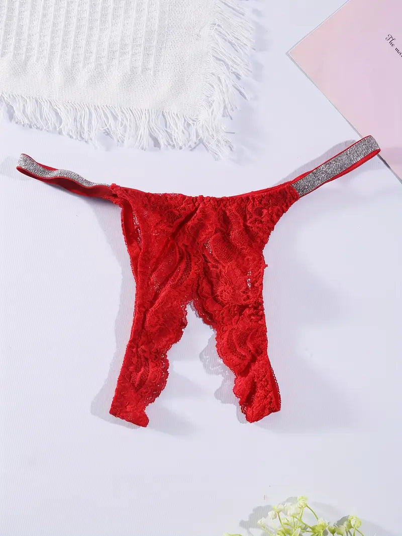 Sexy Lace Knit Fabric Triangle Thong Lingerie Panties