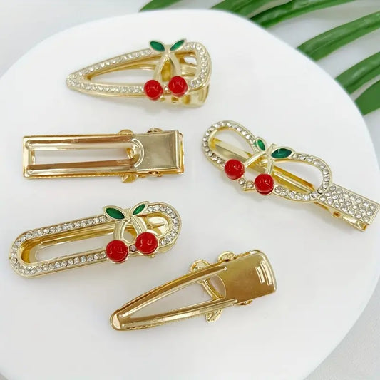 2 PCS RHINESTONE CHERRY HAIR CLIPS