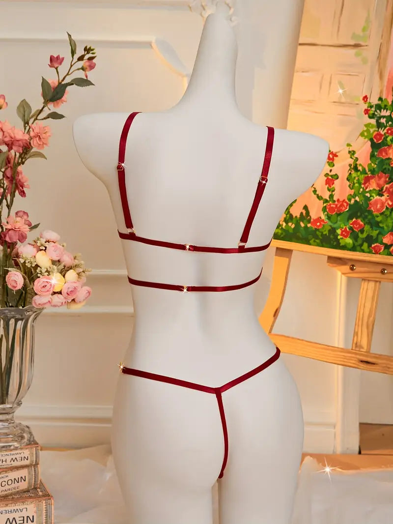 Sexy Women's 2 Piece Fuzzy Heart Shaped Lingerie Set