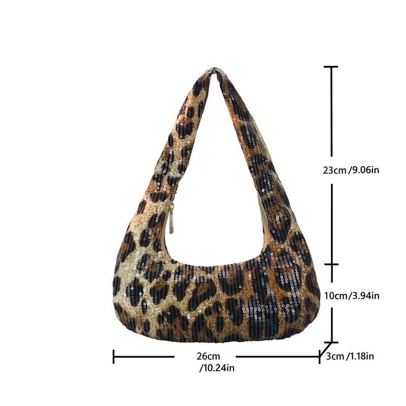 Vintage Sequins Leopard Print Clutch Handbag