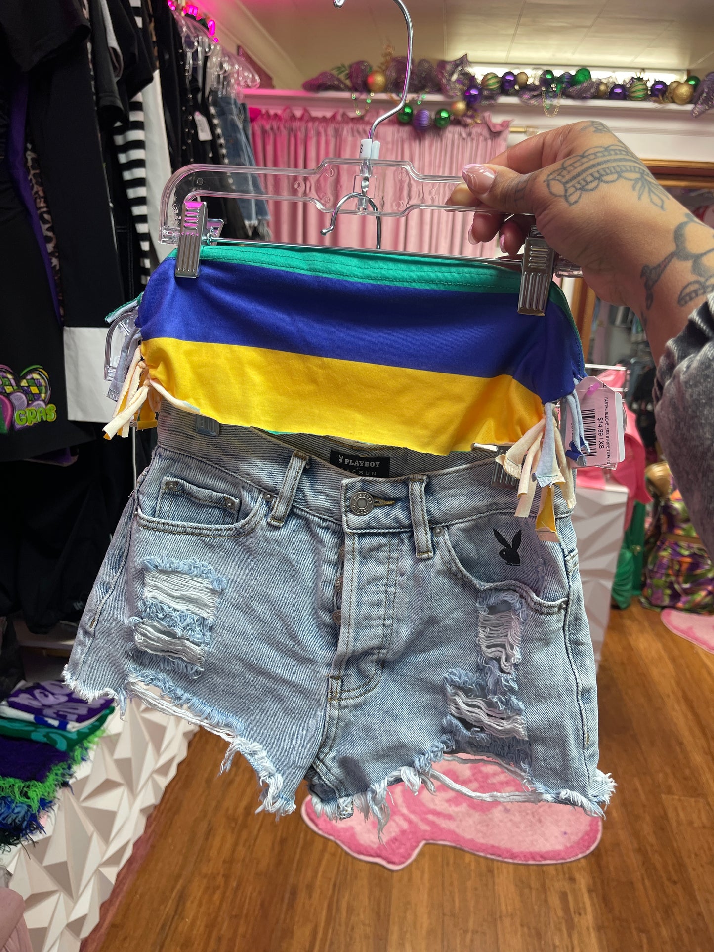 PASTEL SLEEVELESS STRIPE TUBE TOP MARDI GRAS