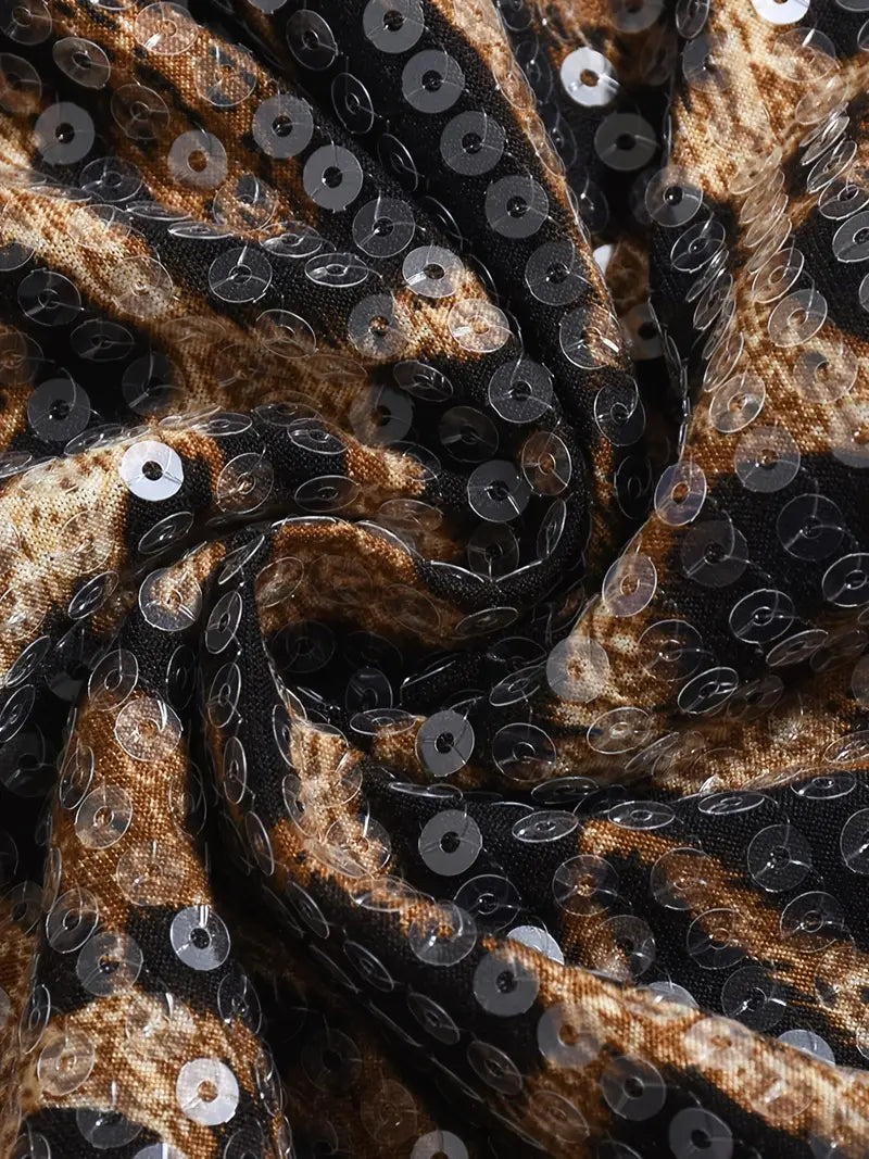 Women's Low-Rise Sequins Leopard Print Mini Shorts