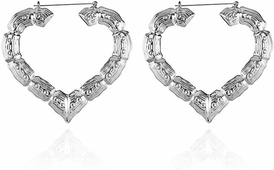 1 PAIR RHINESTONE HEART BAMBOO HOOP EARRINGS WITH RHINESTONES