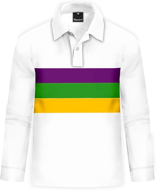 LONG SLEEVE STRIPED MARDI GRAS POLO SHIRT ADULT UNISEX