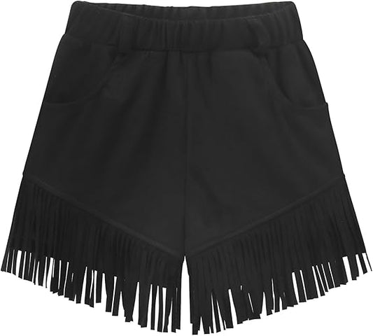 Kids Faux Suede Fringe Tassel Cowgirl Shorts
