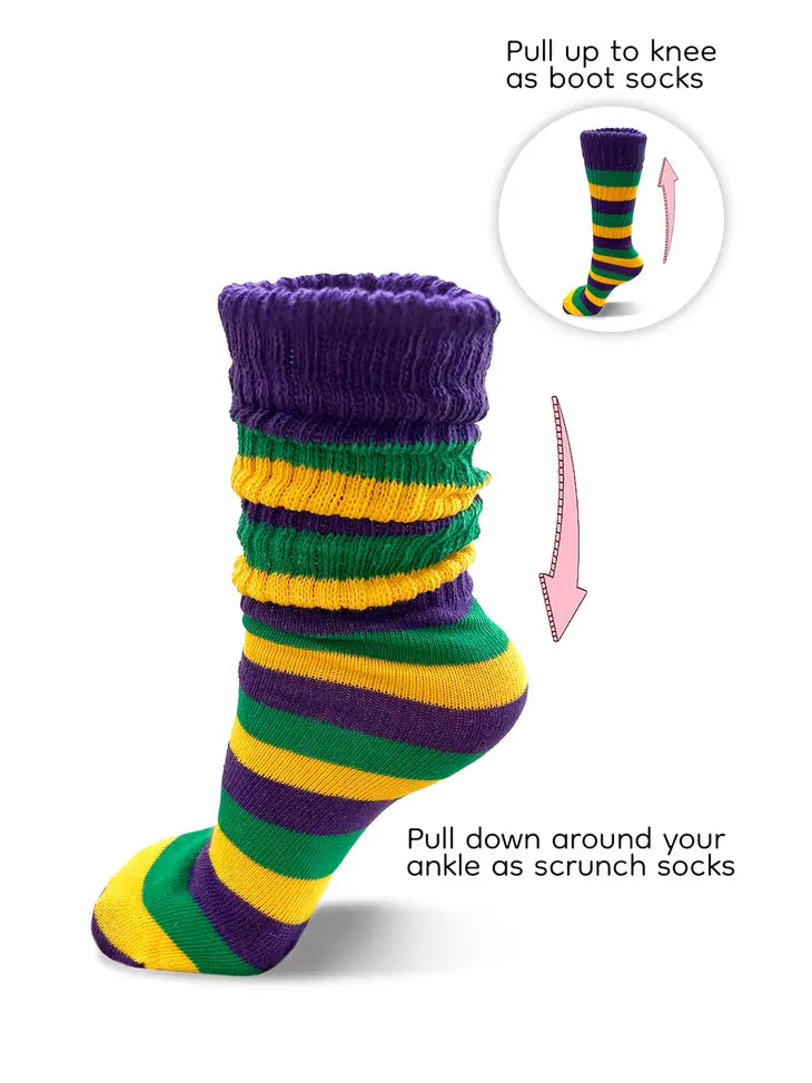 Adult Mardi Gras Slouchy Socks Boot Socks