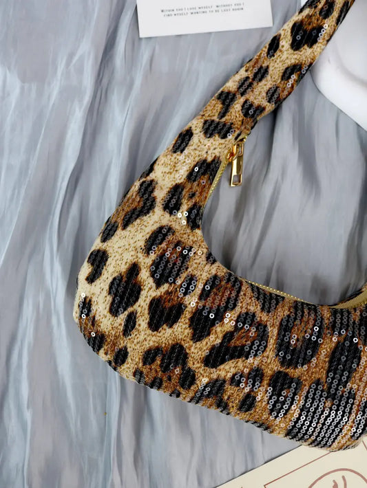 Vintage Sequins Leopard Print Clutch Handbag
