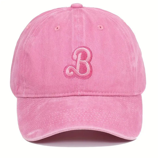B Letter Embroidered Baseball Cap Solid Color Washed Distressed Dad Hats Lightweight Adjustable Sun Hat For Women Girls