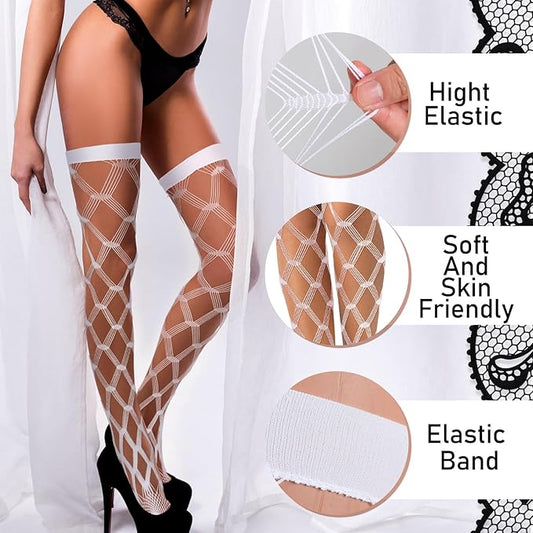 Women Fishnet Thigh High Stocking Elastic Band