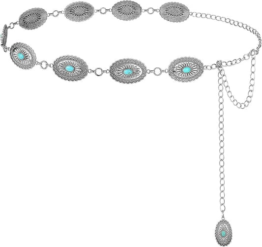Boho Metal Turquoise Chain Link Belt
