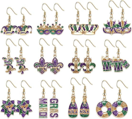 Mardi Gras Alloy Drop Dangle Earrings