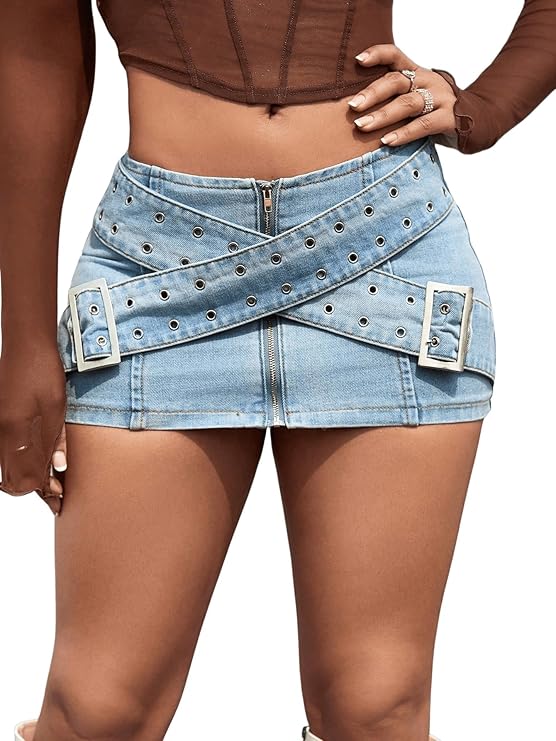 MINI CRISS CROSS CARGO DENIM SKIRT