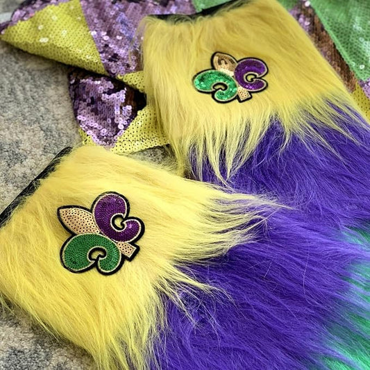 Adult Mardi Gras Leg Warmers with Fleur de lis