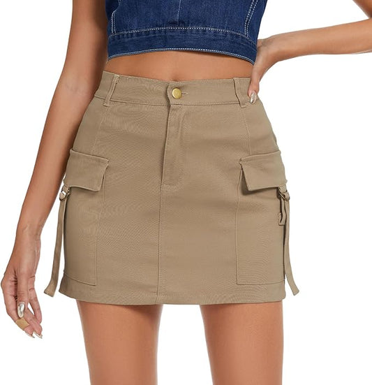 HIGH WAISTED BODYCON DENIM CARGO MINI SKIRT