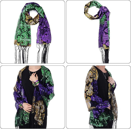 Mardi Gras Sequins Shawl Scarf