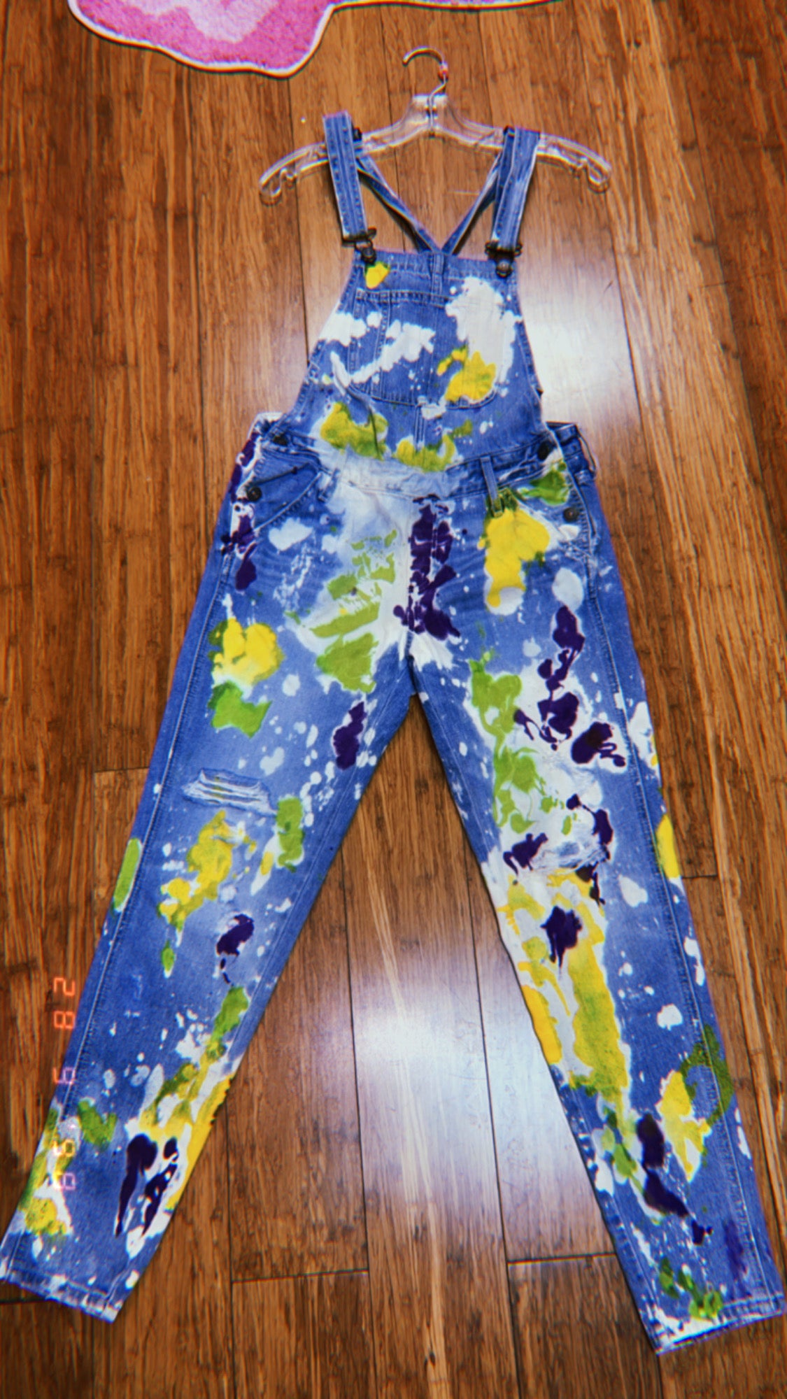 CUSTOM MARDI GRAS TIE DYE DISTRESSED DENIM OVERALLS