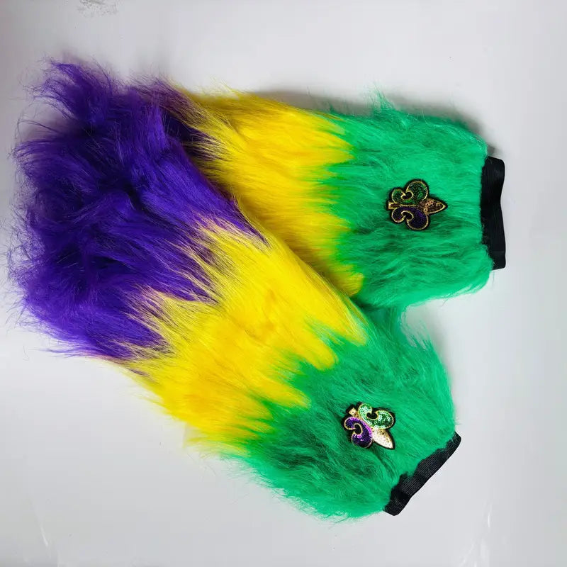 Adult Mardi Gras Leg Warmers with Fleur de lis