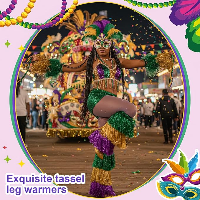 Mardi Gras Leg Warmers Straw Tassel