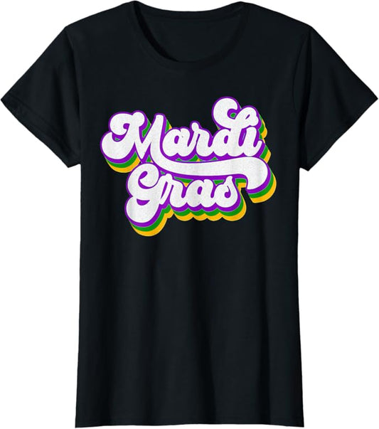 Custom Short Sleeve Vintage Mardi Gras Beads Masquerade Costume T-Shirt