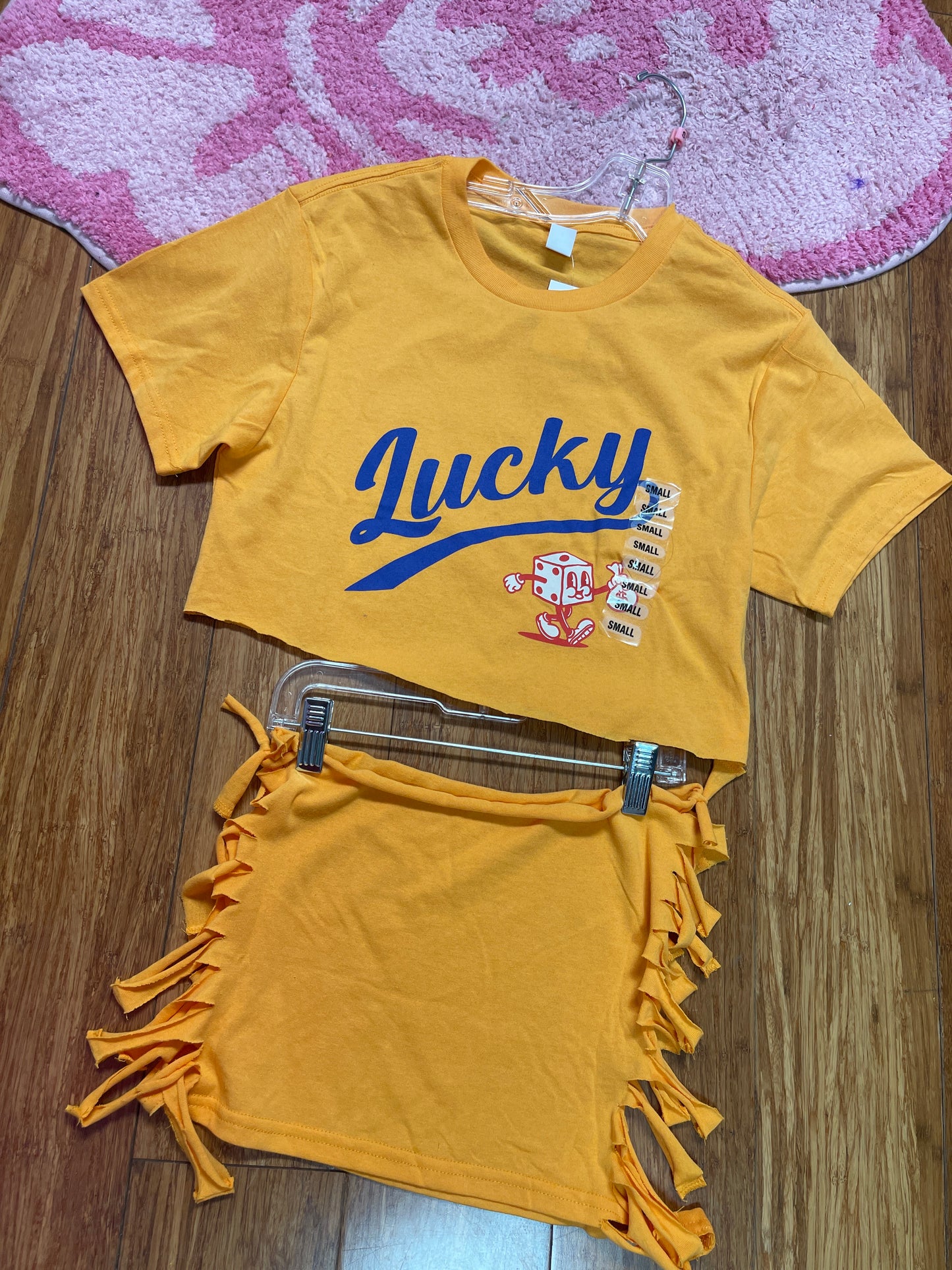 LUCKY DICE CUSTOM GRAPHIC PRINT CROP TOP FRINGE MINI SKIRT SET