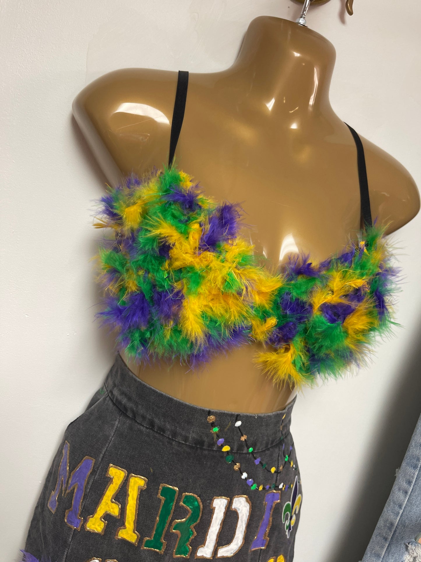 CUSTOM MARDI GRAS FEATHER BRA (PRE-ORDER)