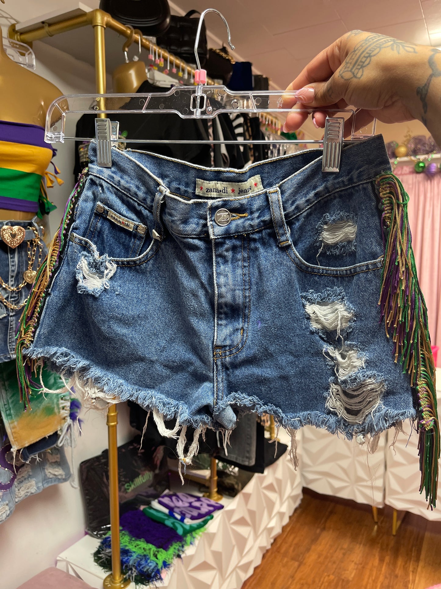 CUSTOM ASSORTED DETACHABLE FRINGE DENIM SHORTS STRETCHY (PRE-ORDER)