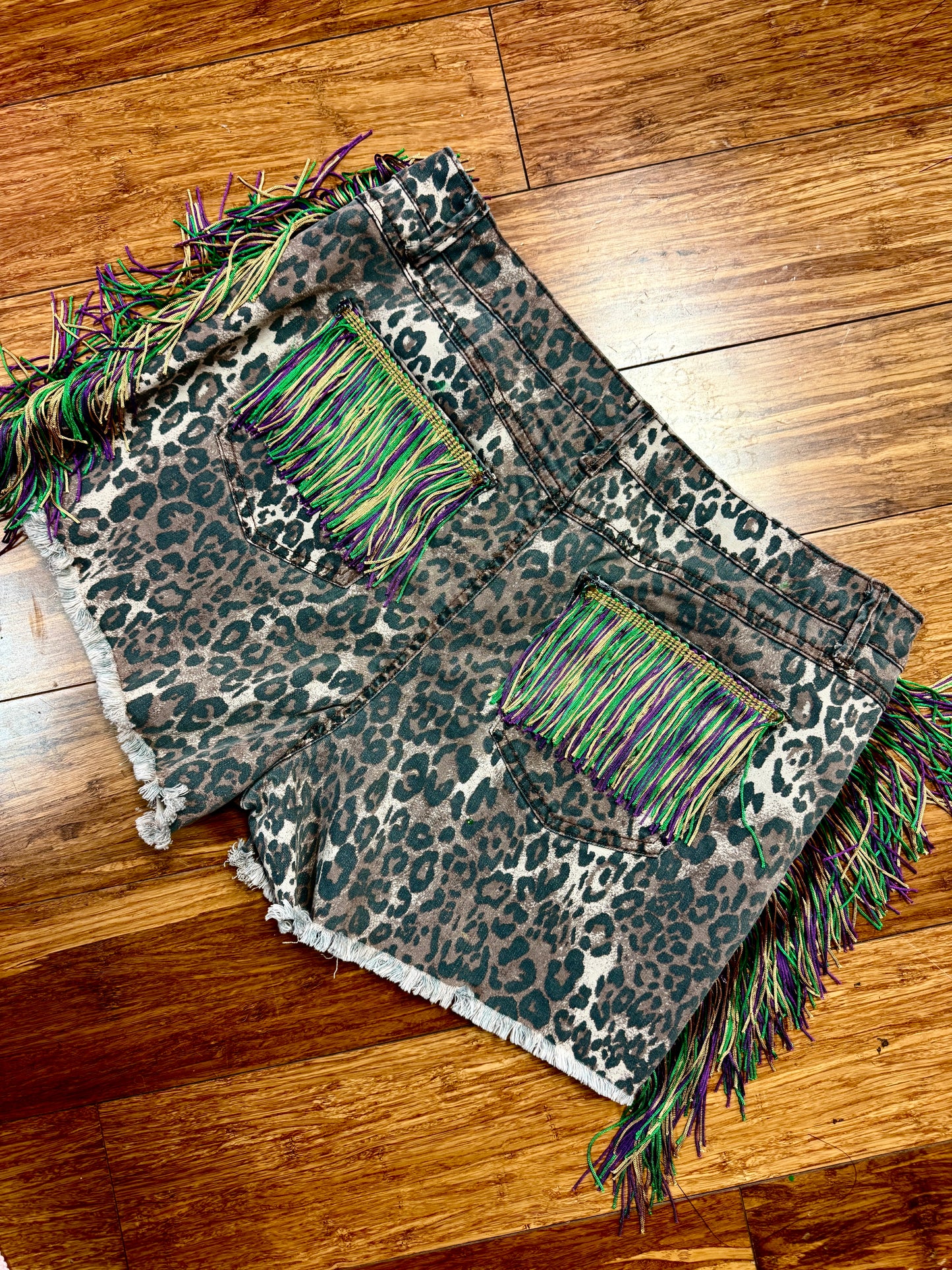 CHEETAH FEVER CUSTOM MARDI GRAS SHORTS