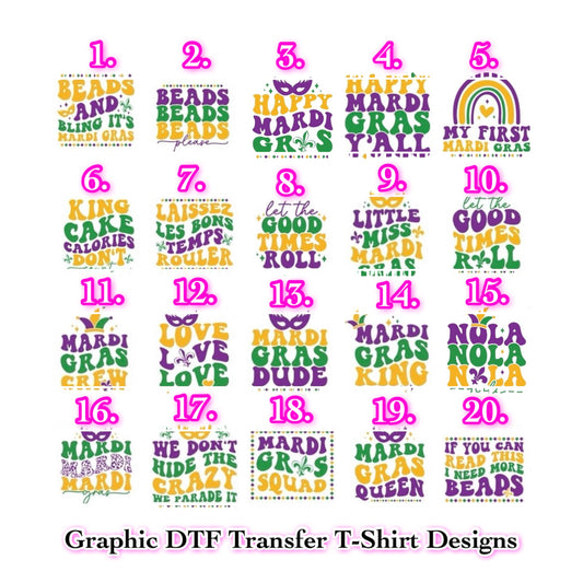 MARDI GRAS DTF TRANSFER GRAPHIC T-SHIRT (PRE-ORDER)