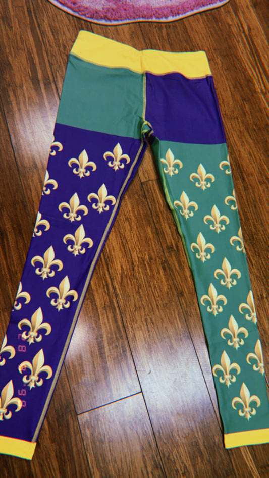 Women 2 Mask Mardi Gras Leggings High Waist Pants Tights