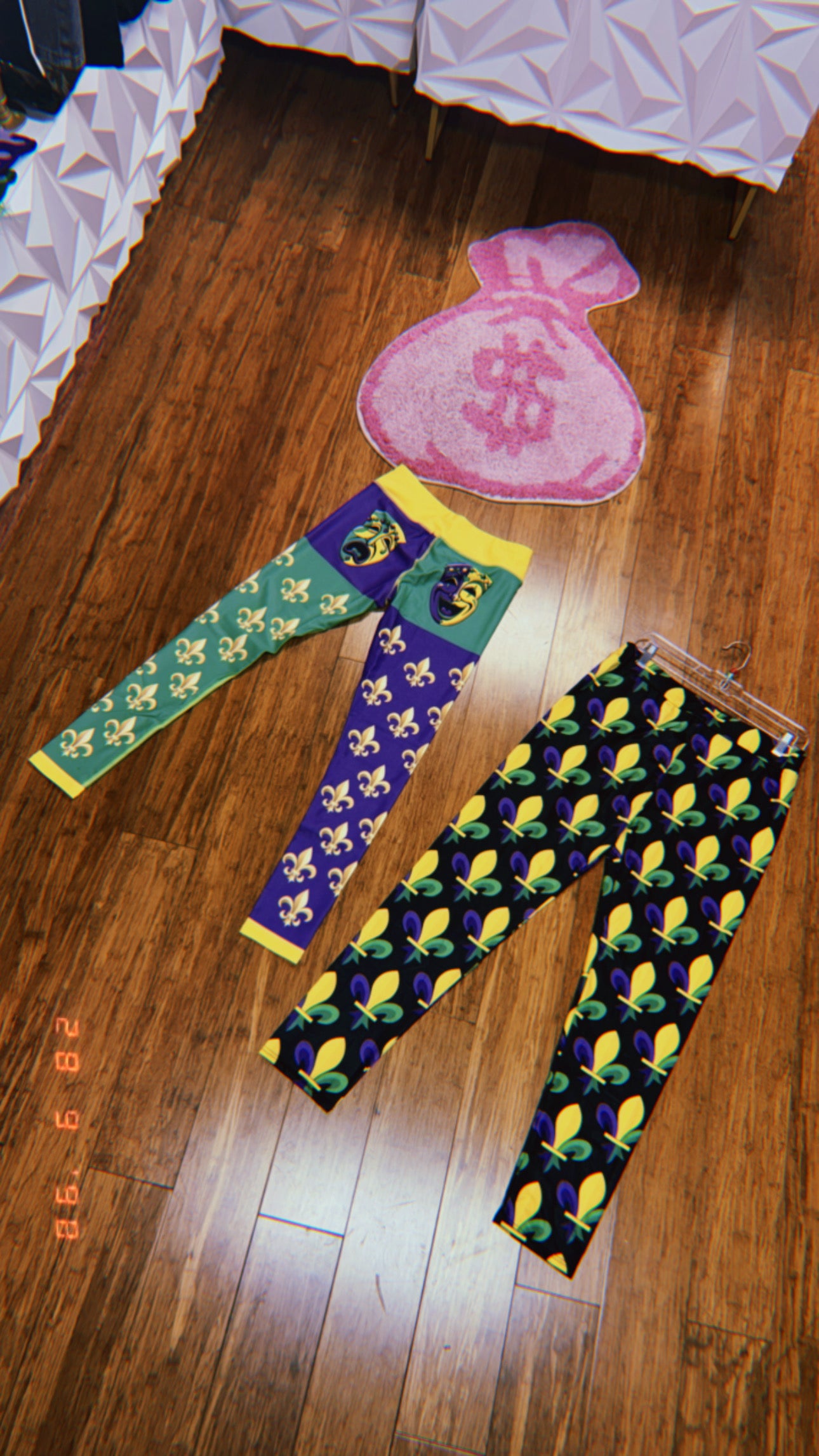 Women 2 Mask Mardi Gras Leggings High Waist Pants Tights