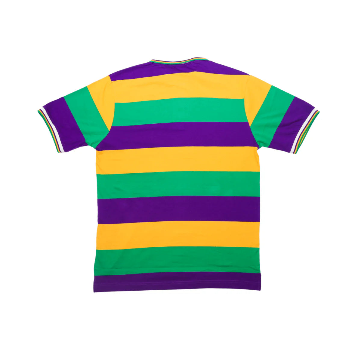 ADULT MARDI GRAS STRIPED PANEL SHORT SLEEVE POLO T-SHIRT