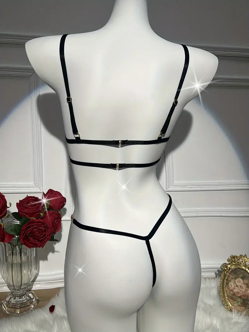 Sexy Women's 2 Piece Fuzzy Heart Shaped Lingerie Set