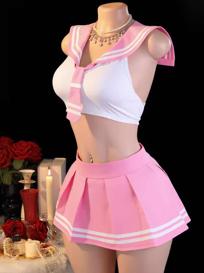 2pcs Women's Sexy Sailor Cosplay Lingerie Set