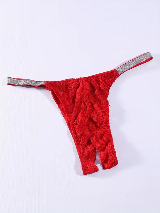 Sexy Lace Knit Fabric Triangle Thong Lingerie Panties