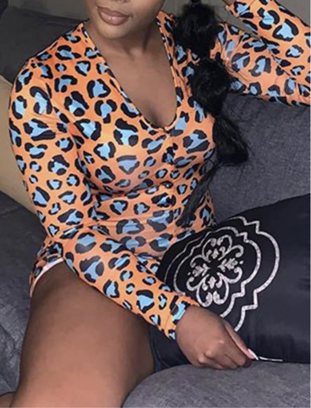 Long Sleeve Aqua Cheetah One Piece Loungewear Costume