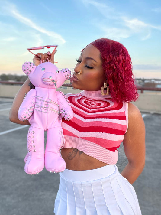 Pink Pinned Teddy Backpack