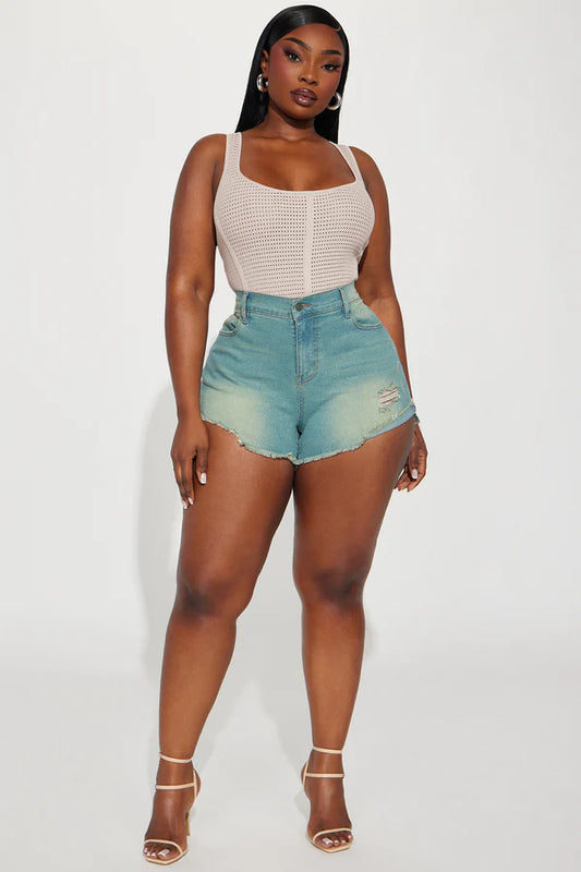WOMEN'S DISTRESSED RUSTED DENIM SHORTS