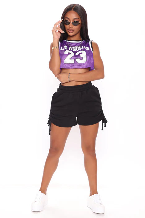 WOMENS LOS ANGELES GRAPHIC PRINT MESH JERSEY CROP TOP