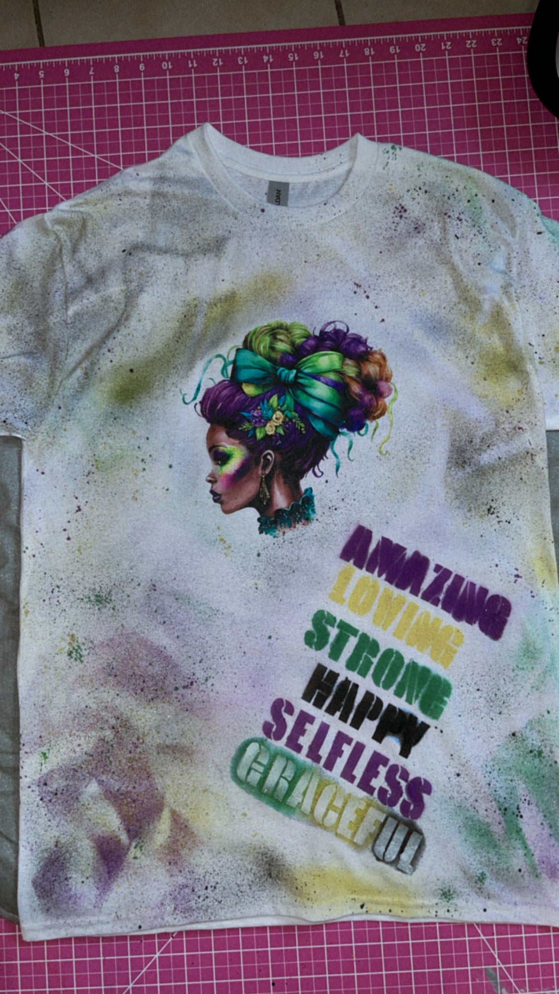 Womens Short Sleeve Graphic Print T Shirt Mardi Gras Girl Profile