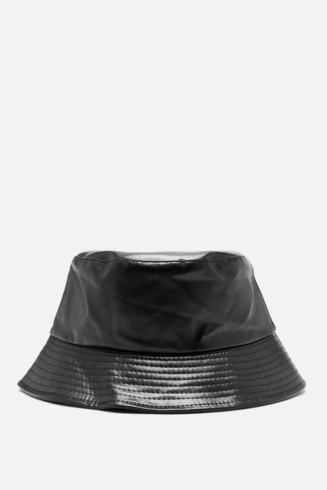 Women's PU Leather Bucket Hat BLACK