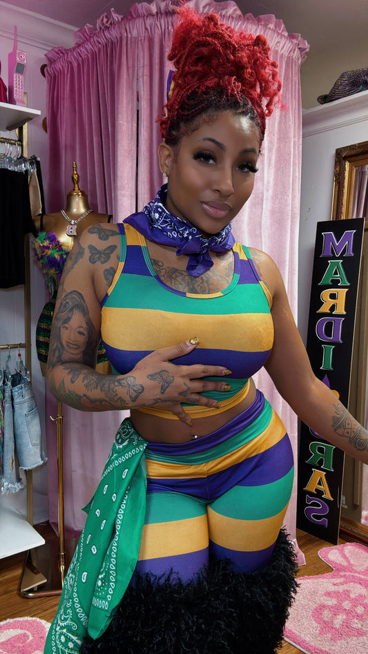 Sleeveless Crop Tank Top with Short Sets Mardi Gras