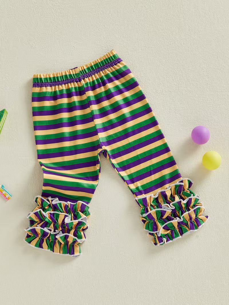 Toddler Baby Girl Mardi Gras Striped Ruffle Leggings Pants for Little Girls