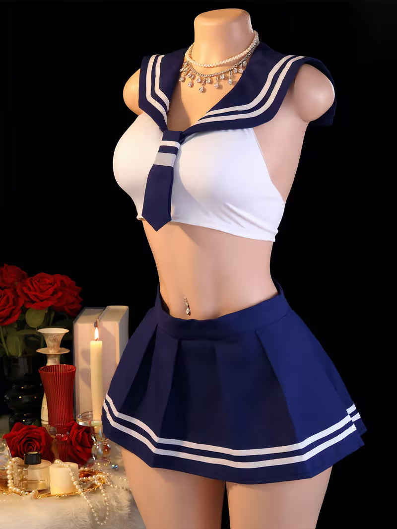 2pcs Women's Sexy Sailor Cosplay Lingerie Set